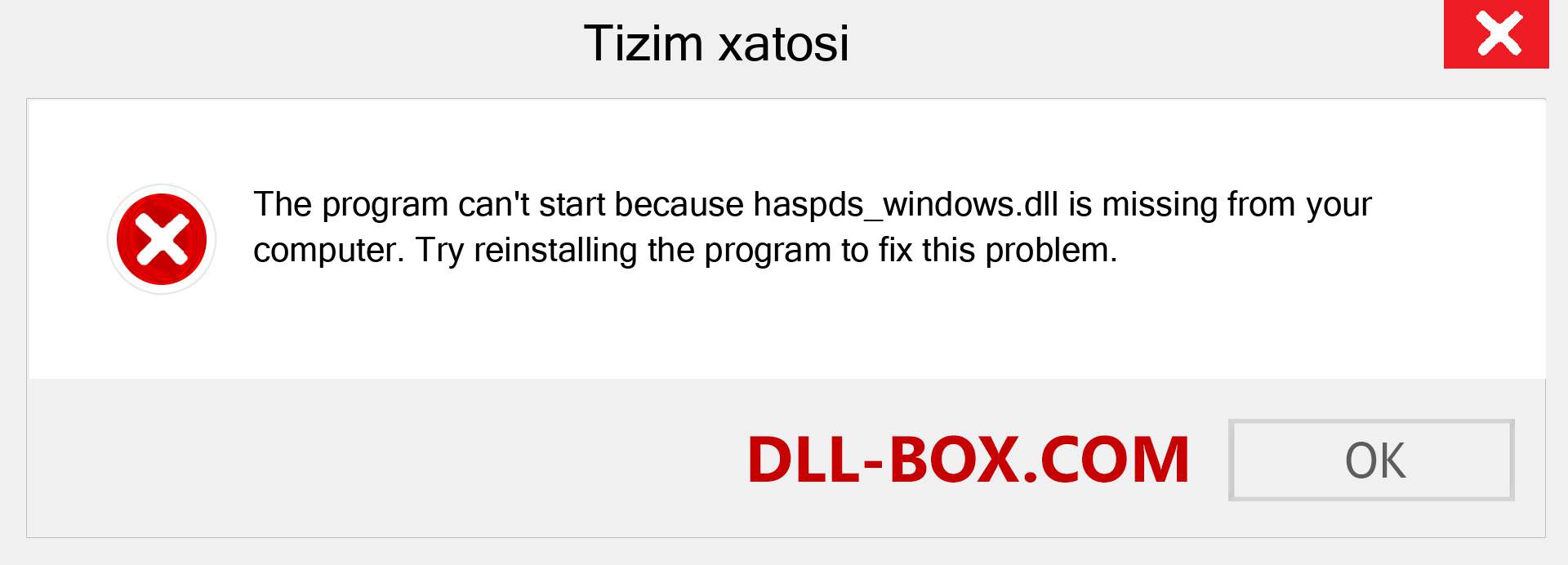 haspds_windows.dll fayli yo'qolganmi?. Windows 7, 8, 10 uchun yuklab olish - Windowsda haspds_windows dll etishmayotgan xatoni tuzating, rasmlar, rasmlar